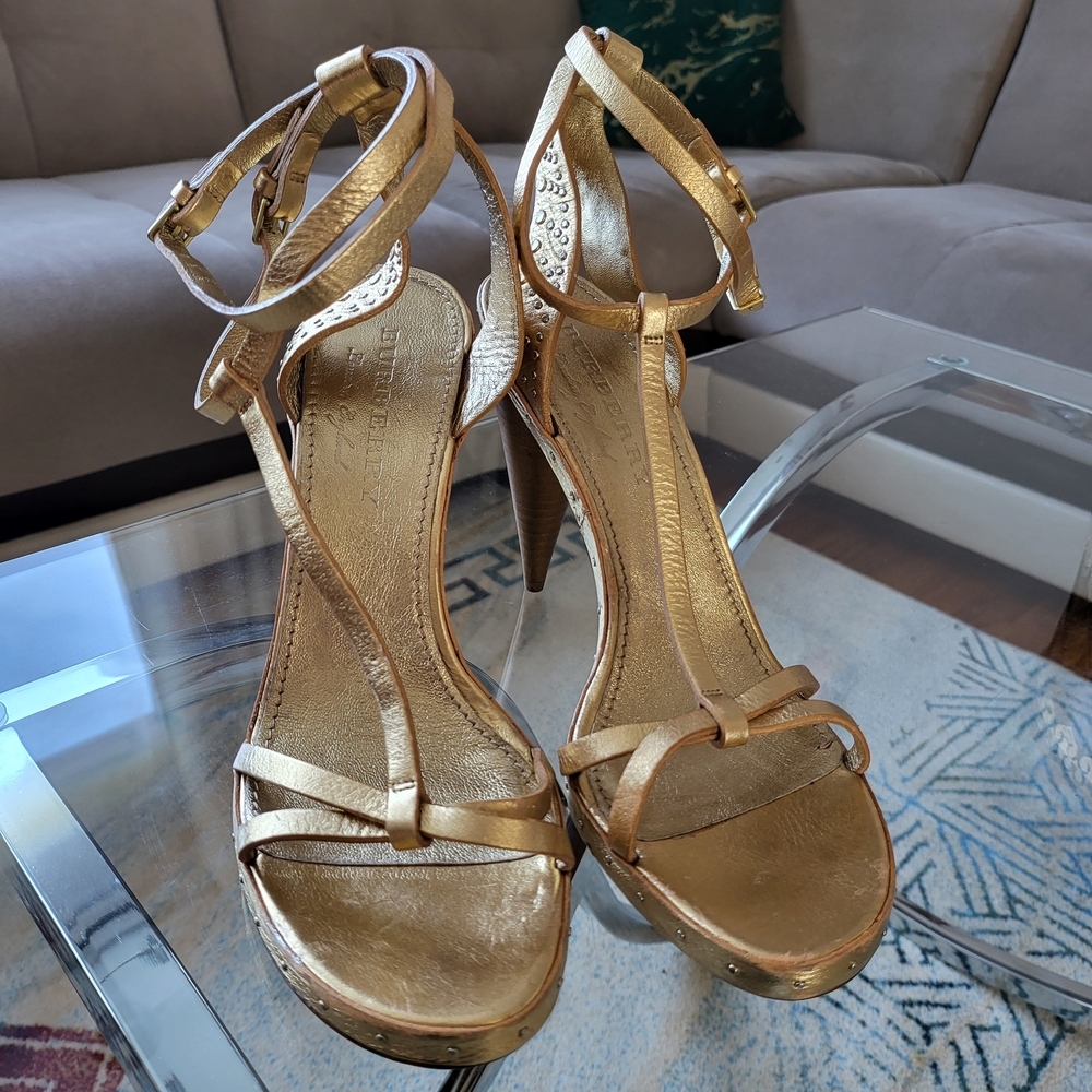 Burberry Gold Strappy Heels